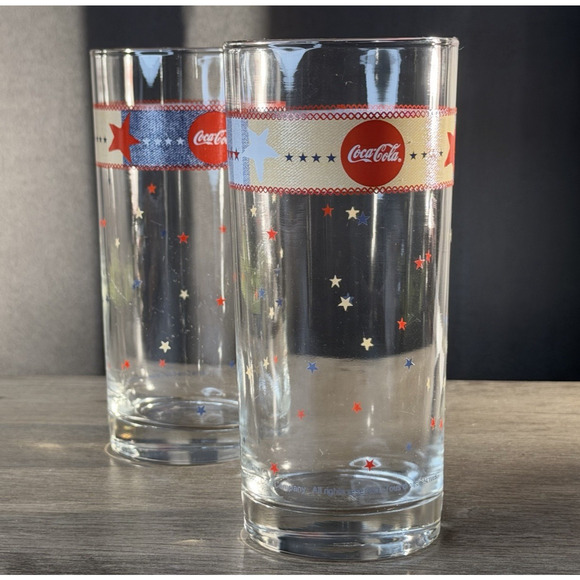 PAIR 12 Oz. Coca~Cola “Stars” Drinking Glass~6 1/4” Tall & 3” Diameter USA Made! - Picture 1 of 5